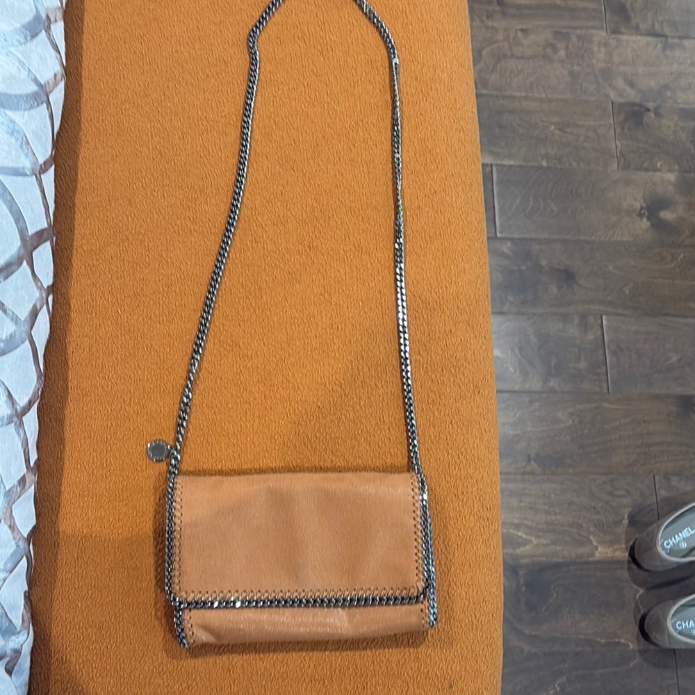 Stella Mcartney Chain-Trim Tan Vegan Leather Crossbody Bag